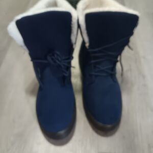 Blue Winter Rain Boots with Suede Finish